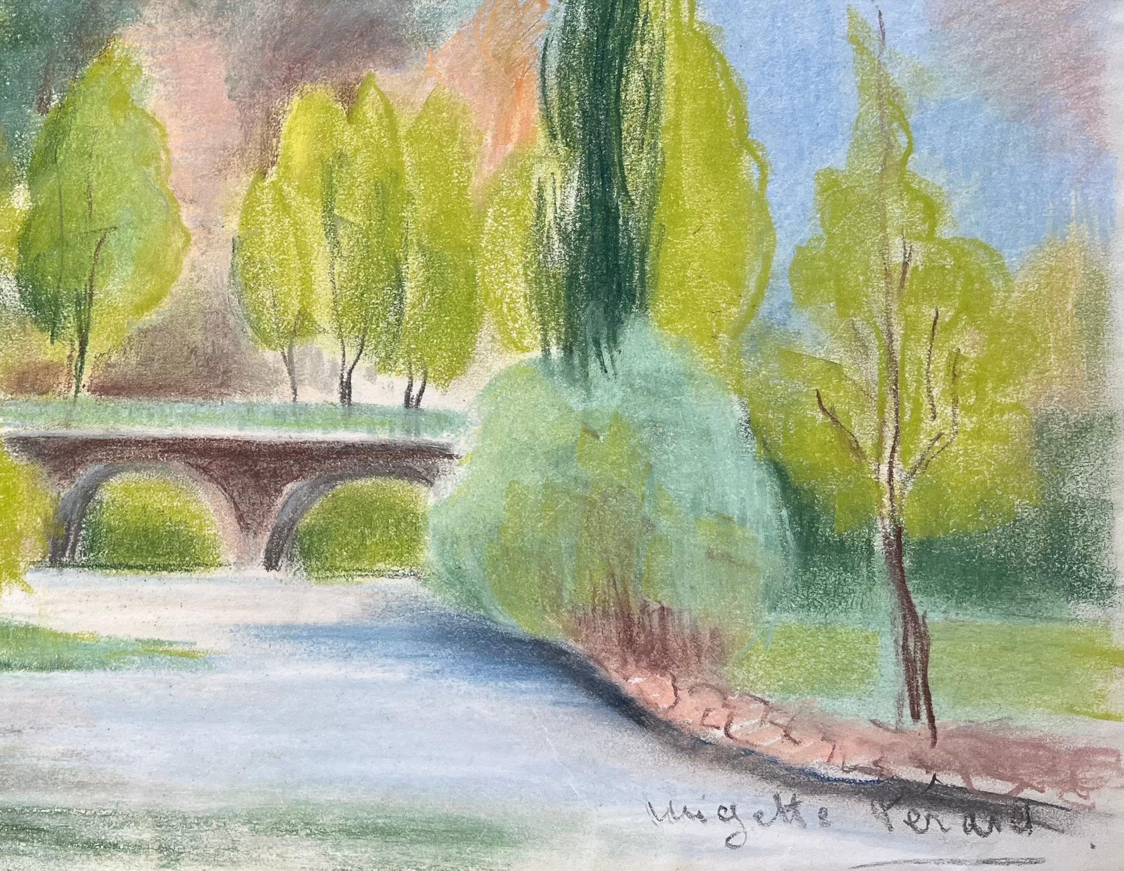Paesaggio fluviale post-impressionista della metà del XX secolo con ponte in vendita 1