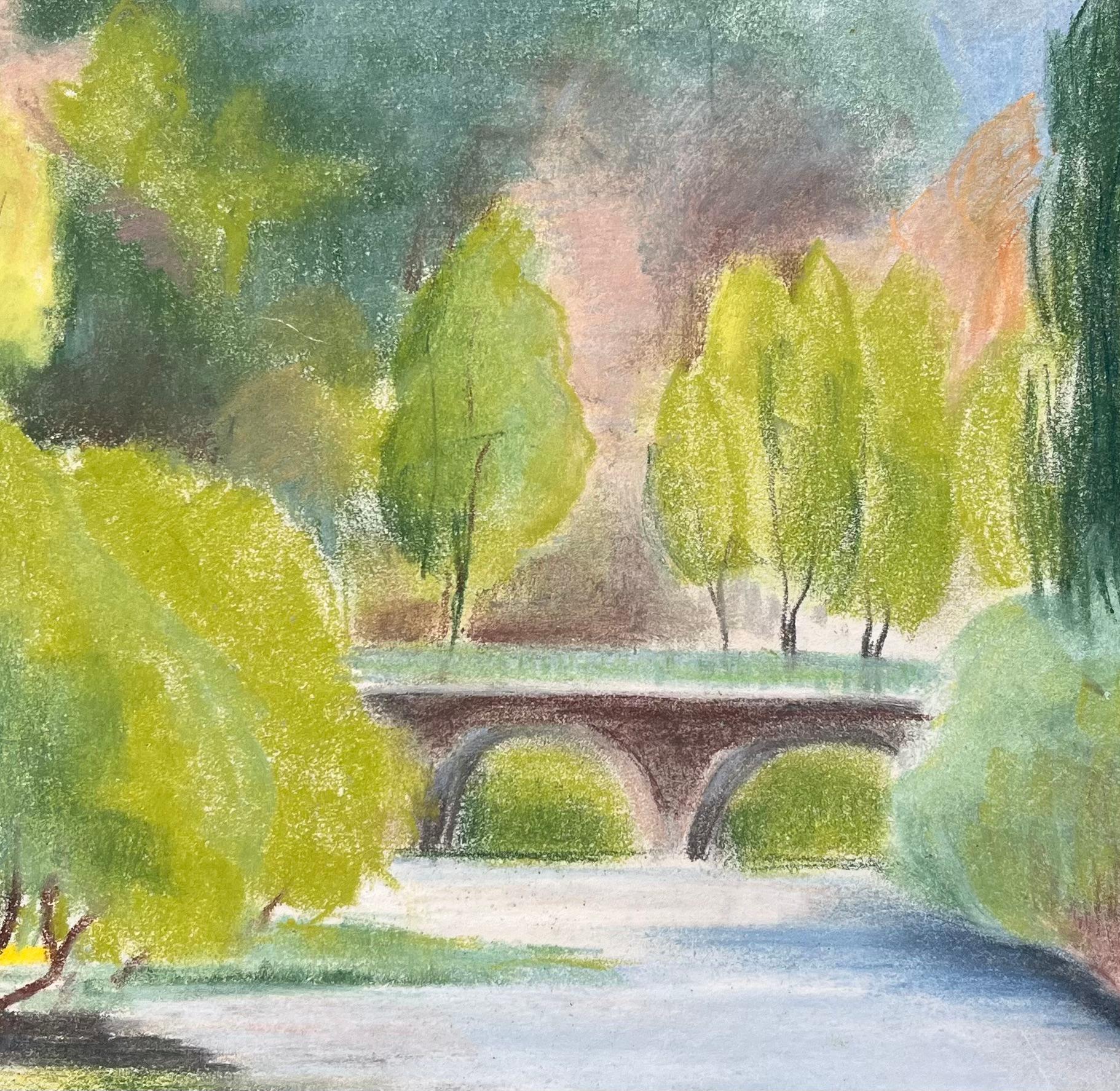 Paesaggio fluviale post-impressionista della metà del XX secolo con ponte in vendita 2