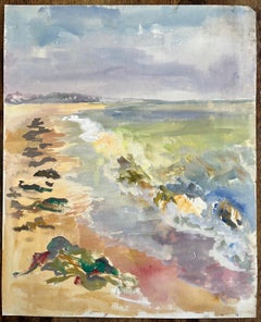 Paysage marin post-impressionniste du milieu du 20e siècle avec algues et vagues