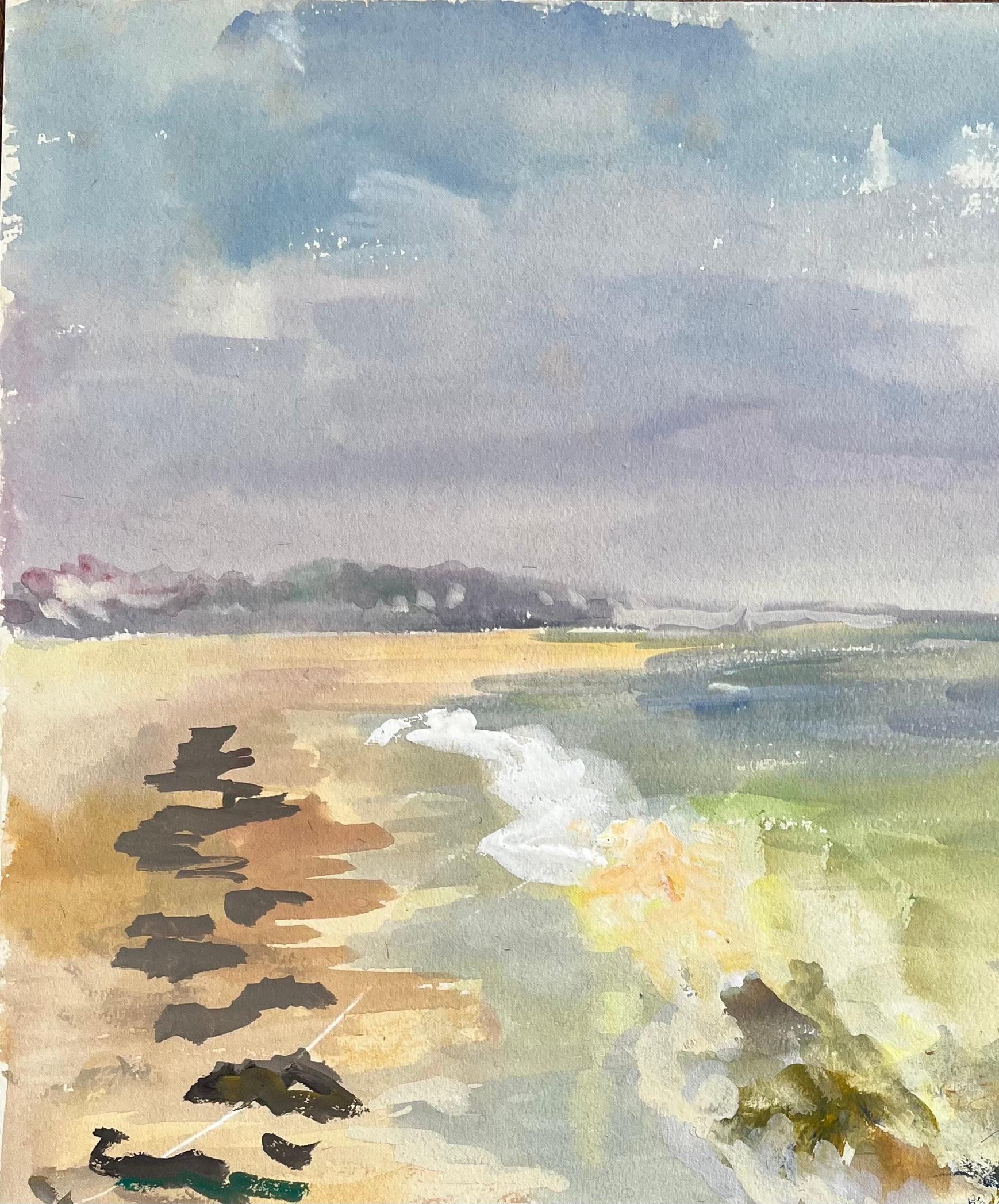 Paesaggio marino post-impressionista della metà del XX secolo con alghe e surf - Painting Postimpressionismo di Anne Marie Migette Perard