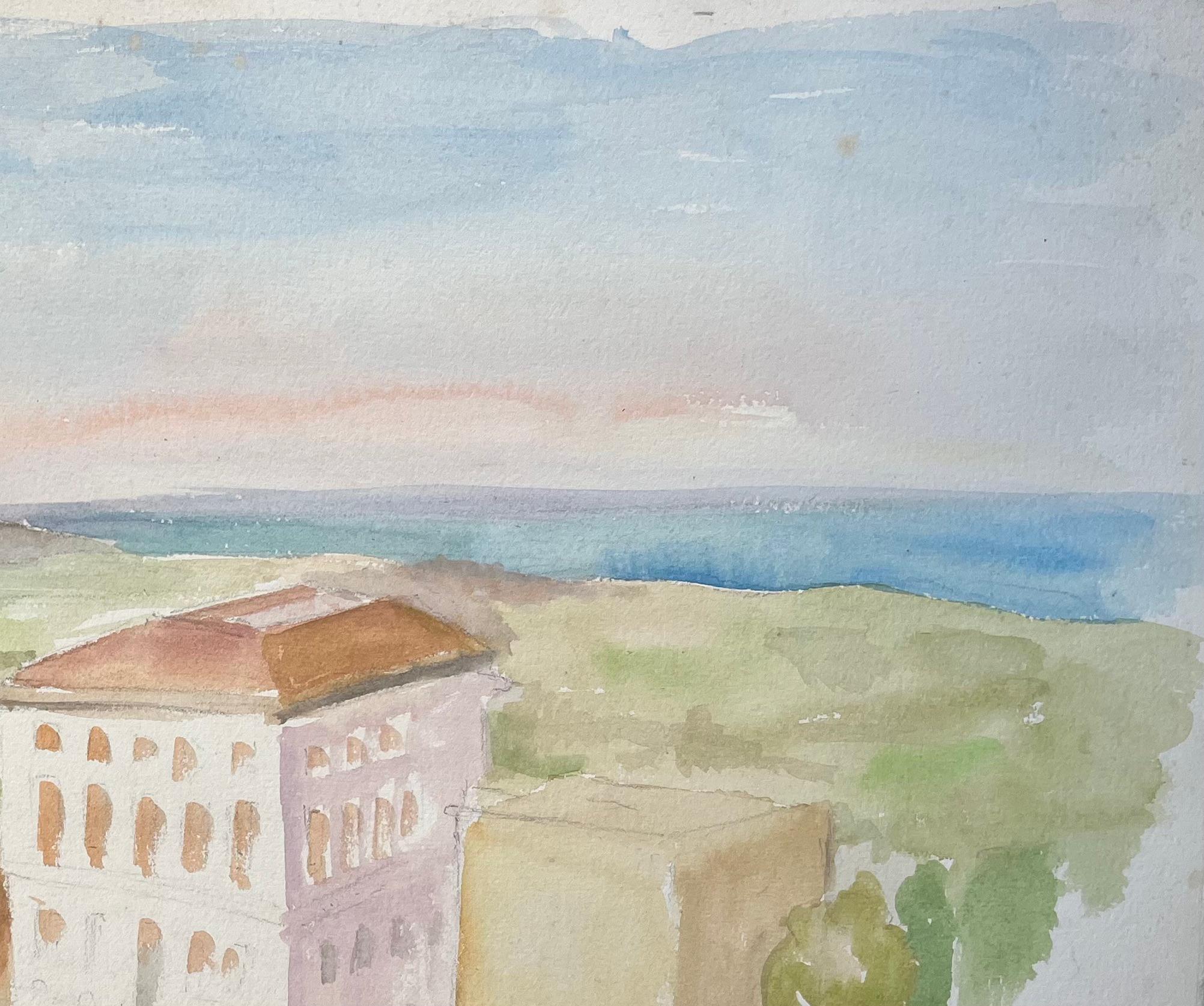 Titolo: Acquerello della metà del XX secolo con architettura costiera e vista sul mare ad Agrigento
di Anne Marie Migette Perard (francese, 1902-1977)
Medium: Acquerello su carta non incorniciata
Dimensioni: 15 pollici (altezza) x 22,5 pollici