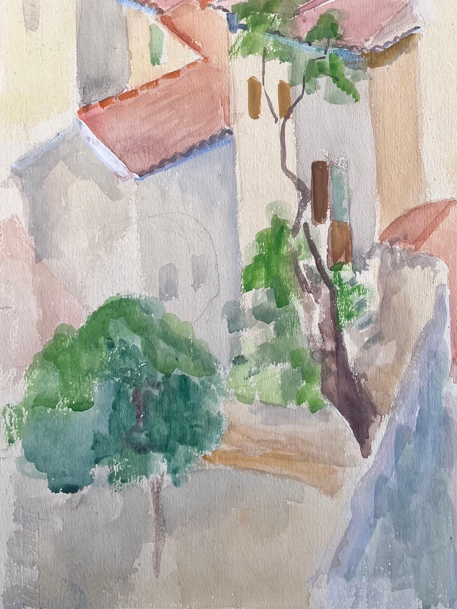 Titolo: Acquerello della metà del XX secolo con tetti e strade in pietra a Goudargues, Francia
di Anne Marie Migette Perard (francese, 1902-1977)
Medio: Pastello su carta non incorniciata
Dimensioni: 20,5 pollici (altezza) x 14,75 pollici