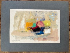 Mid-Century French Abstract Still Life With Fruit and Glass in Bold Oil Colours