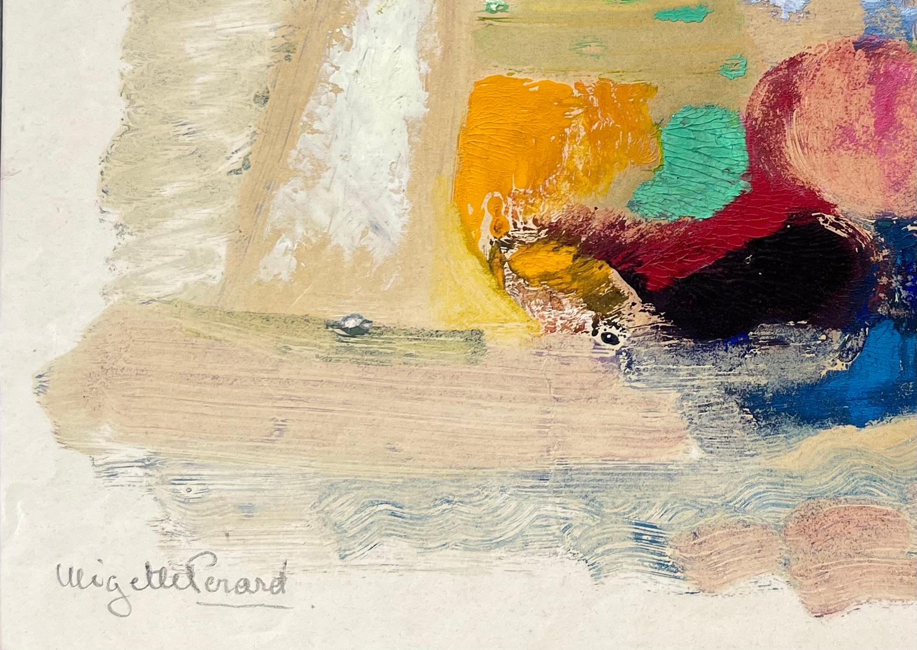 Title: Mid-Century French Abstract Still Life With Fruit and Glass in Bold Oil Colours
by Anne Marie Migette Perard (French 1902-1977)
Signed: Yes
Medium: Pastel on unframed paper, with paper mounting
Size: 7.75 inches (height) x 12.75 inches