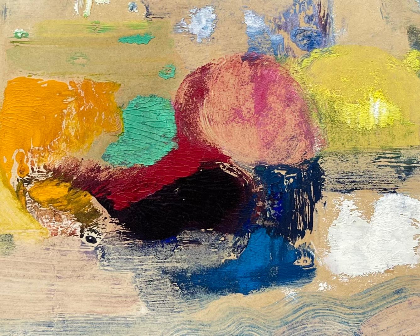 Mid-Century French Abstract Still Life With Fruit and Glass in Bold Oil Colours For Sale 2