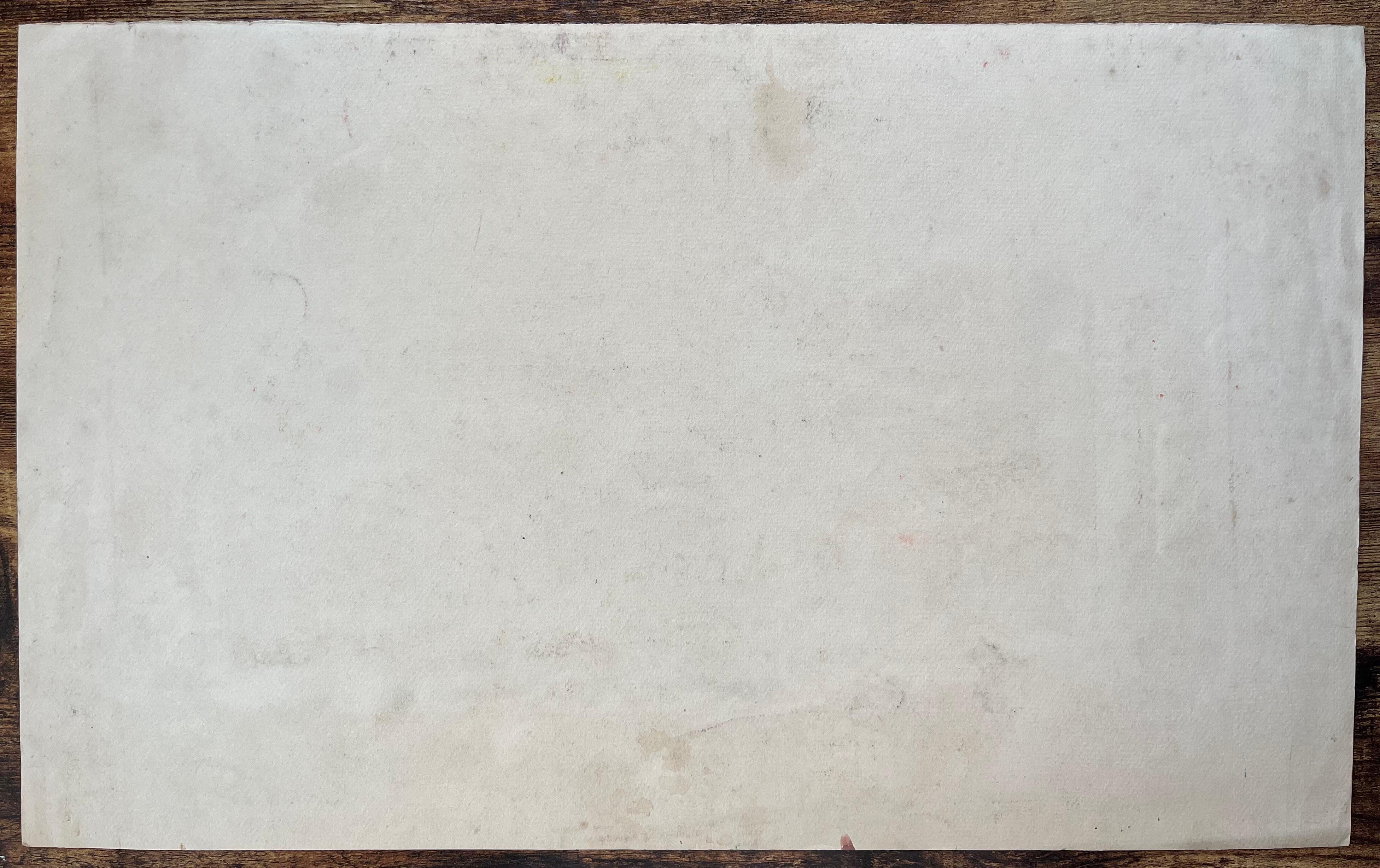 Disegno a inchiostro francese di metà secolo di chiatte ormeggiate sul fiume con ponte industriale in vendita 3