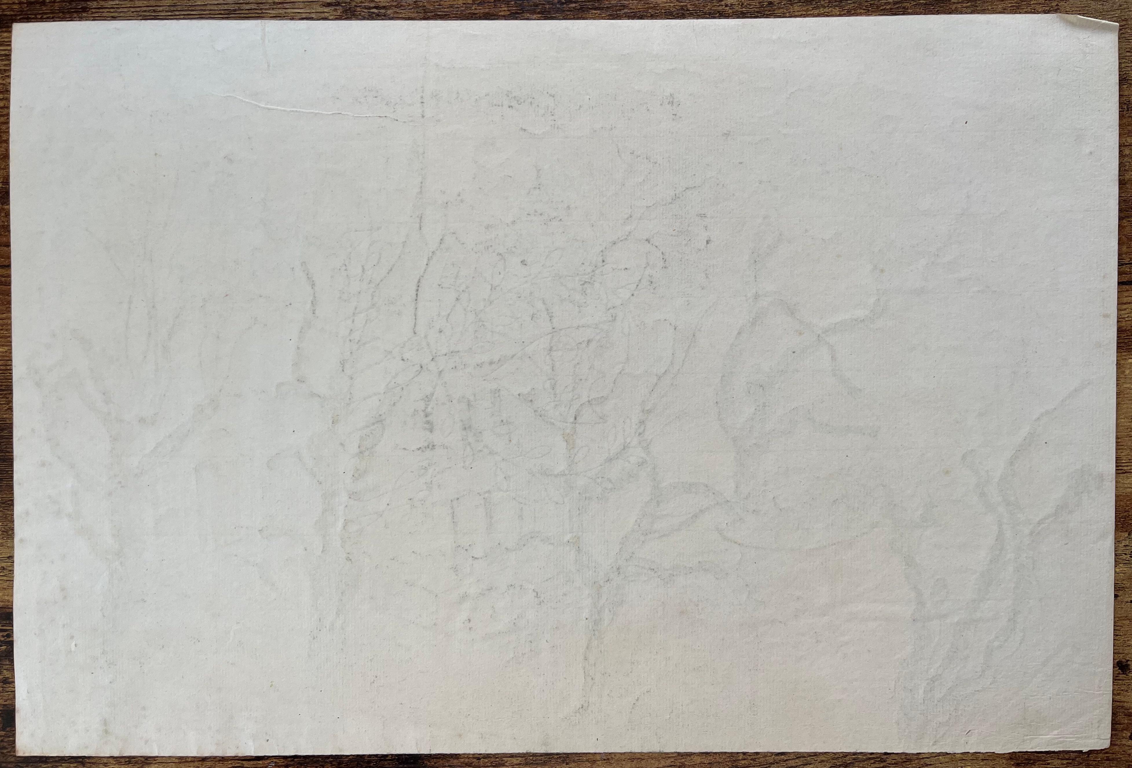 Dibujo francés a tinta de mediados de siglo de una mansión en Enghien (Francia) con árboles de invierno en venta 3