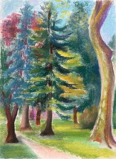 Pastel de pin français du milieu du siècle dernier en lumière de forêt appâtée