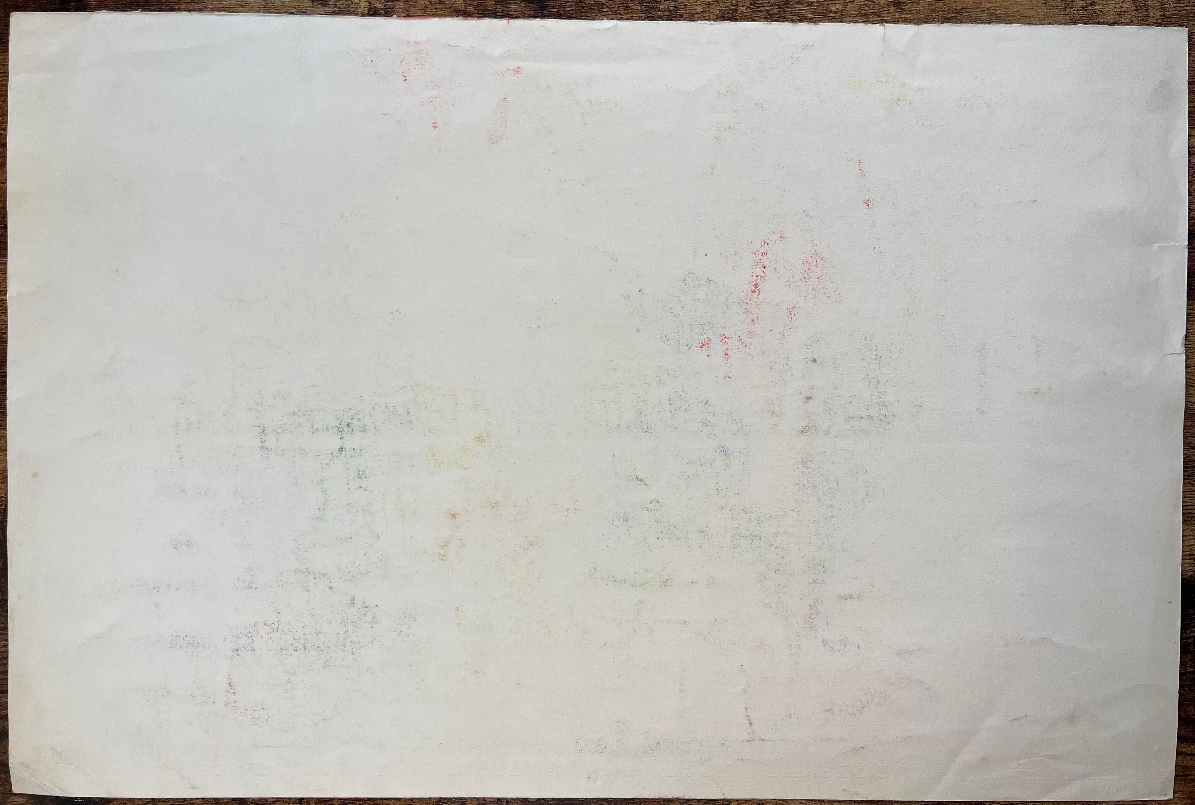 Mid-Century French Watercolour Beach Scene With Green Umbrella and Seated Figure For Sale 3