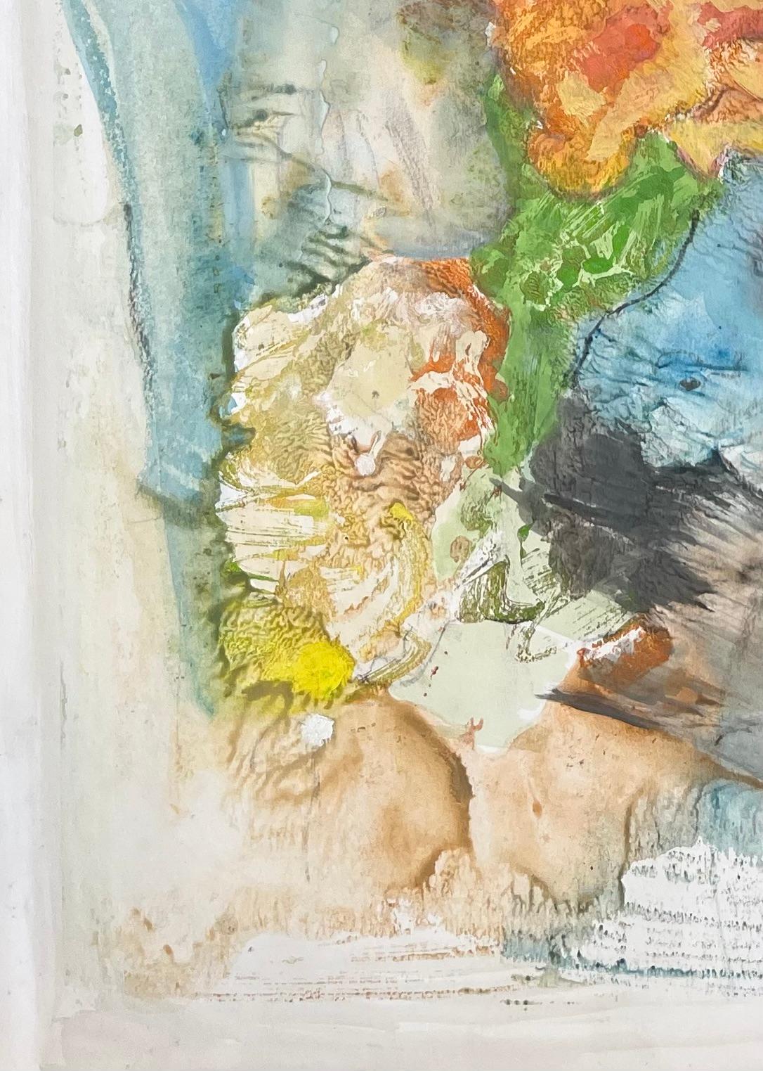 Acquerello astratto di metà secolo con uccello cigno e volto addormentato - Figurative Painting Grigio di Anne Marie Migette Perard