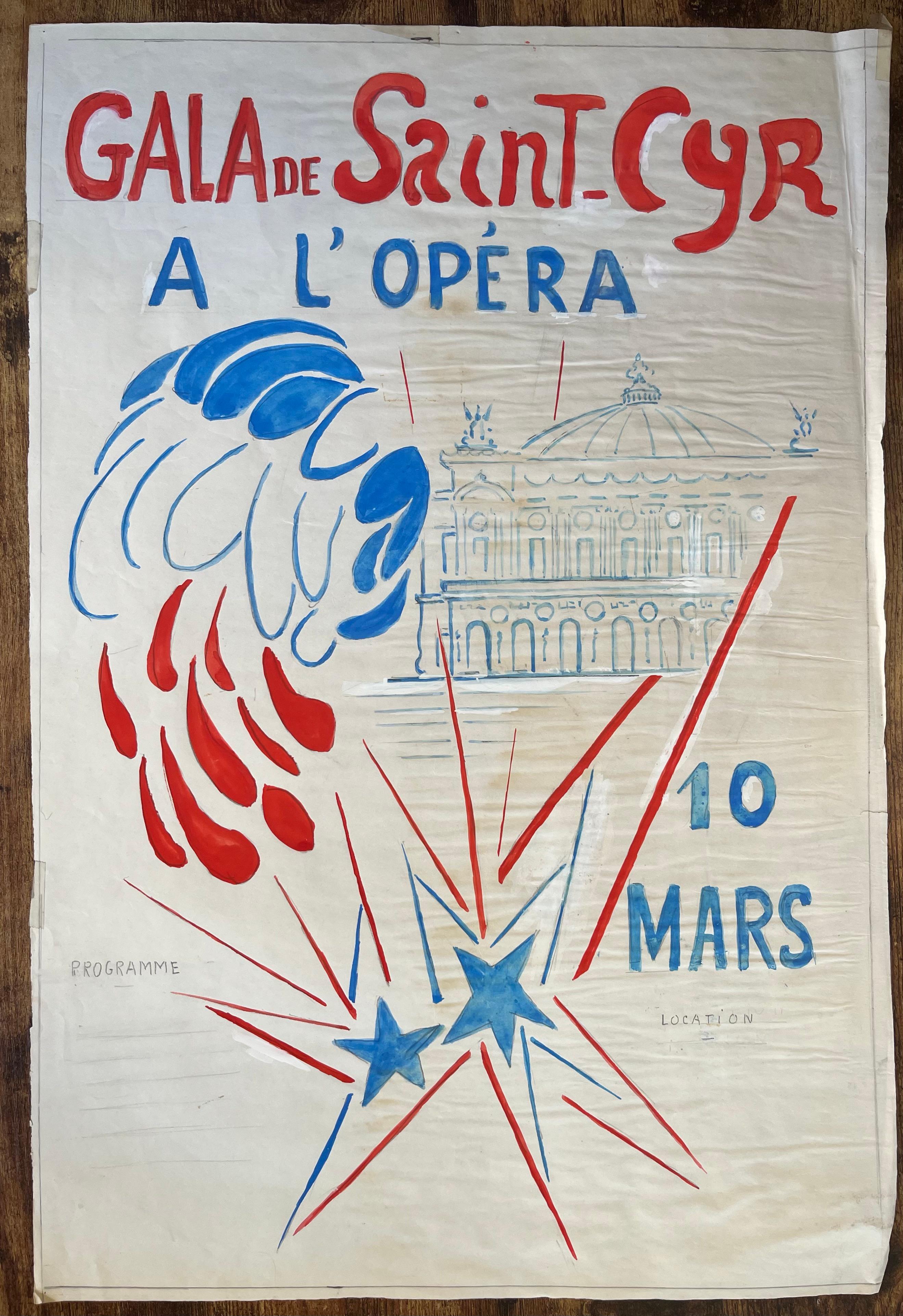 Affiche originale française pour le Gala de Saint-Cyr à l'Opéra - Painting de Anne Marie Migette Perard