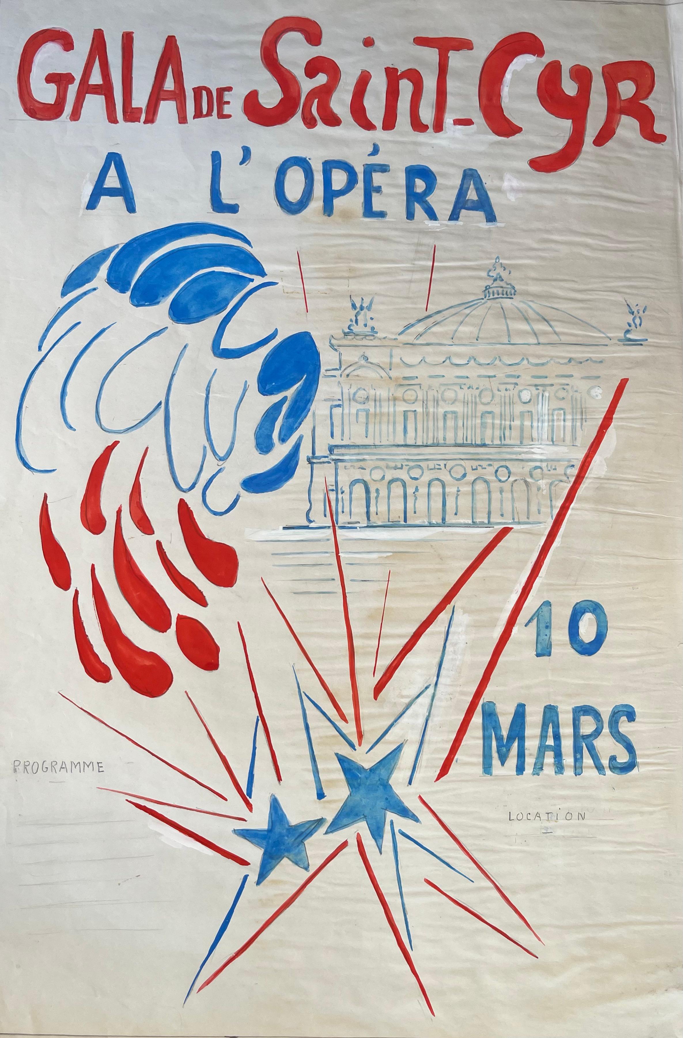 Figurative Painting Anne Marie Migette Perard - Affiche originale française pour le Gala de Saint-Cyr à l'Opéra