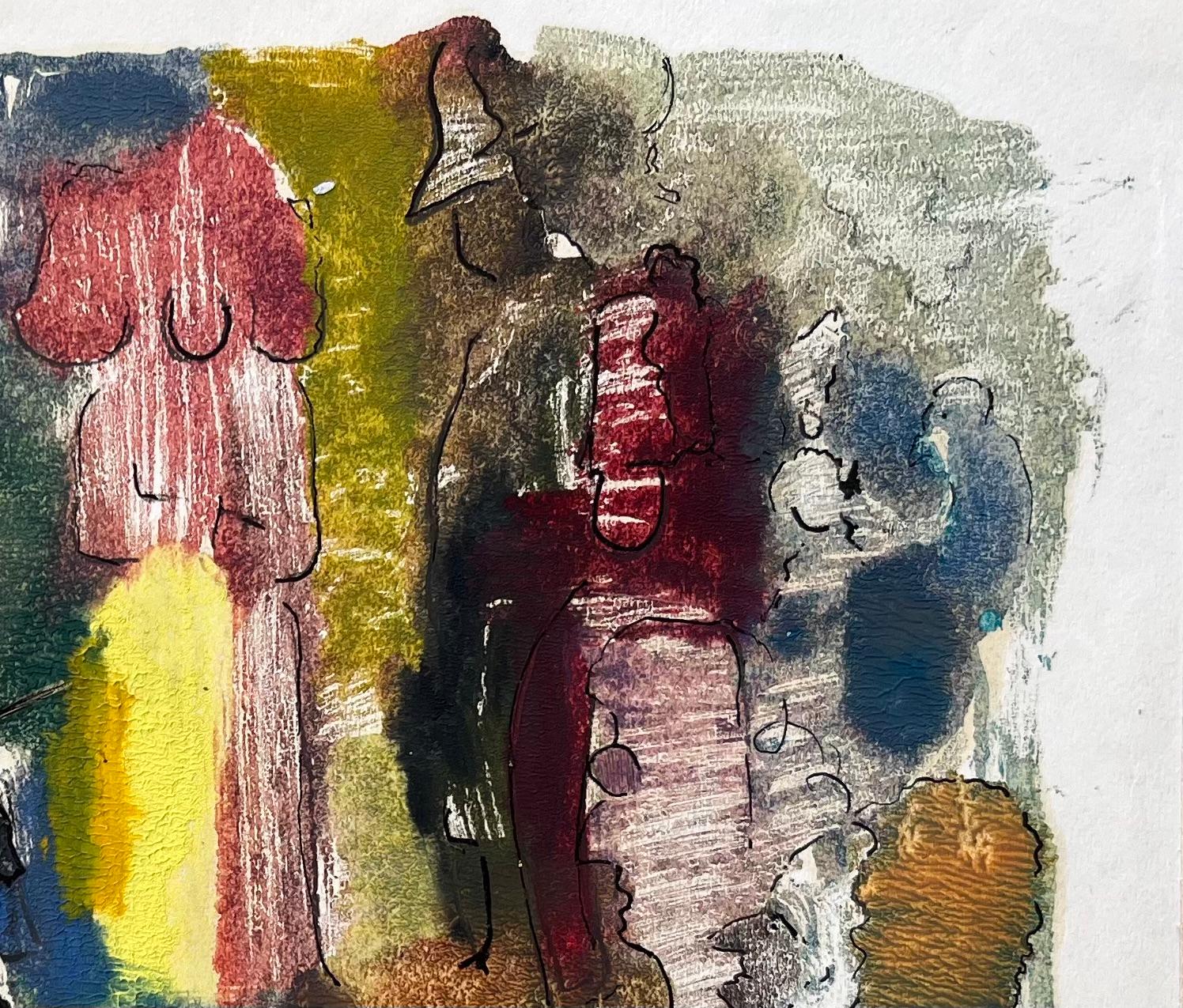 Romeo and Juliette Dramatic Abstract Painting in Rich Mixed Media For Sale 2