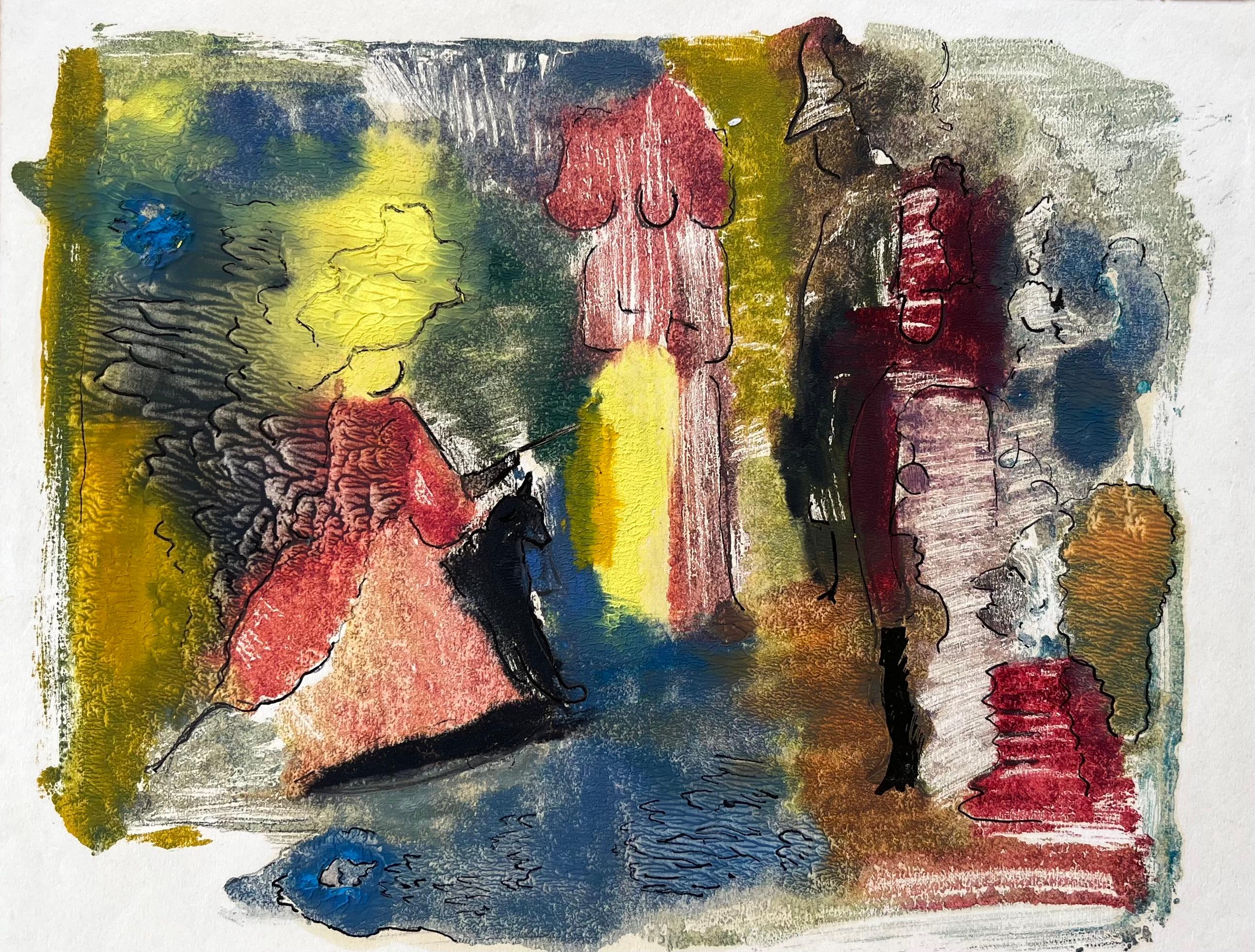 Anne Marie Migette Perard Figurative Painting - Romeo and Juliette Dramatic Abstract Painting in Rich Mixed Media