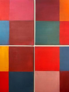 Circus Quadtych 60" x 60" large colorfield painting blue orange red