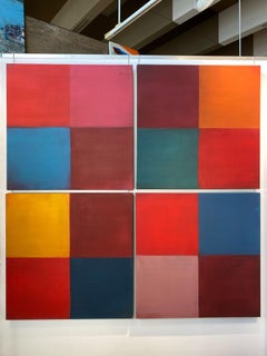 Circus Quadtych 60" x 60" large colorfield painting blue orange red
