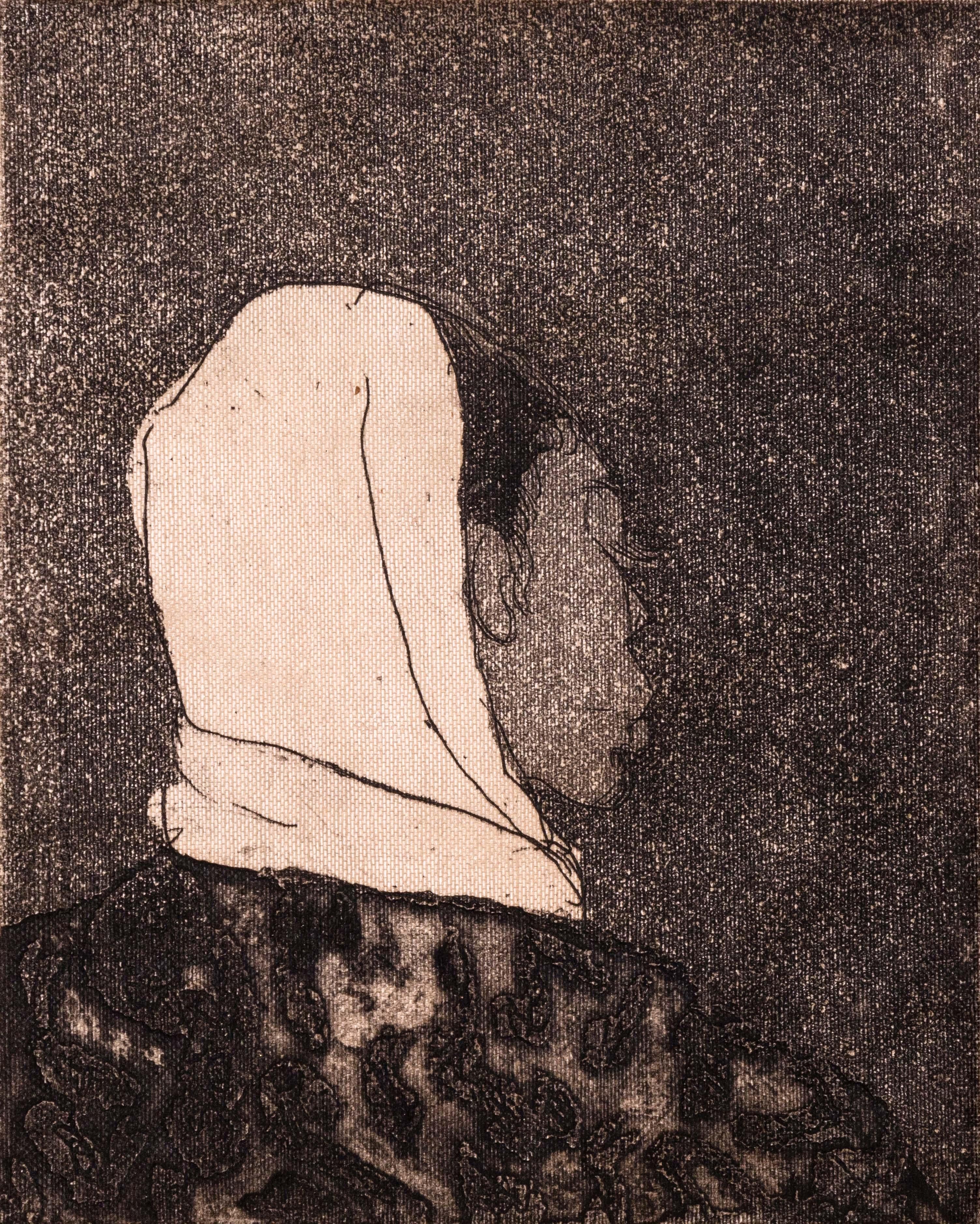 Americano Anne-Marie Persov White Babushka Firmata Acquatinta figurativa moderna 1961 in vendita