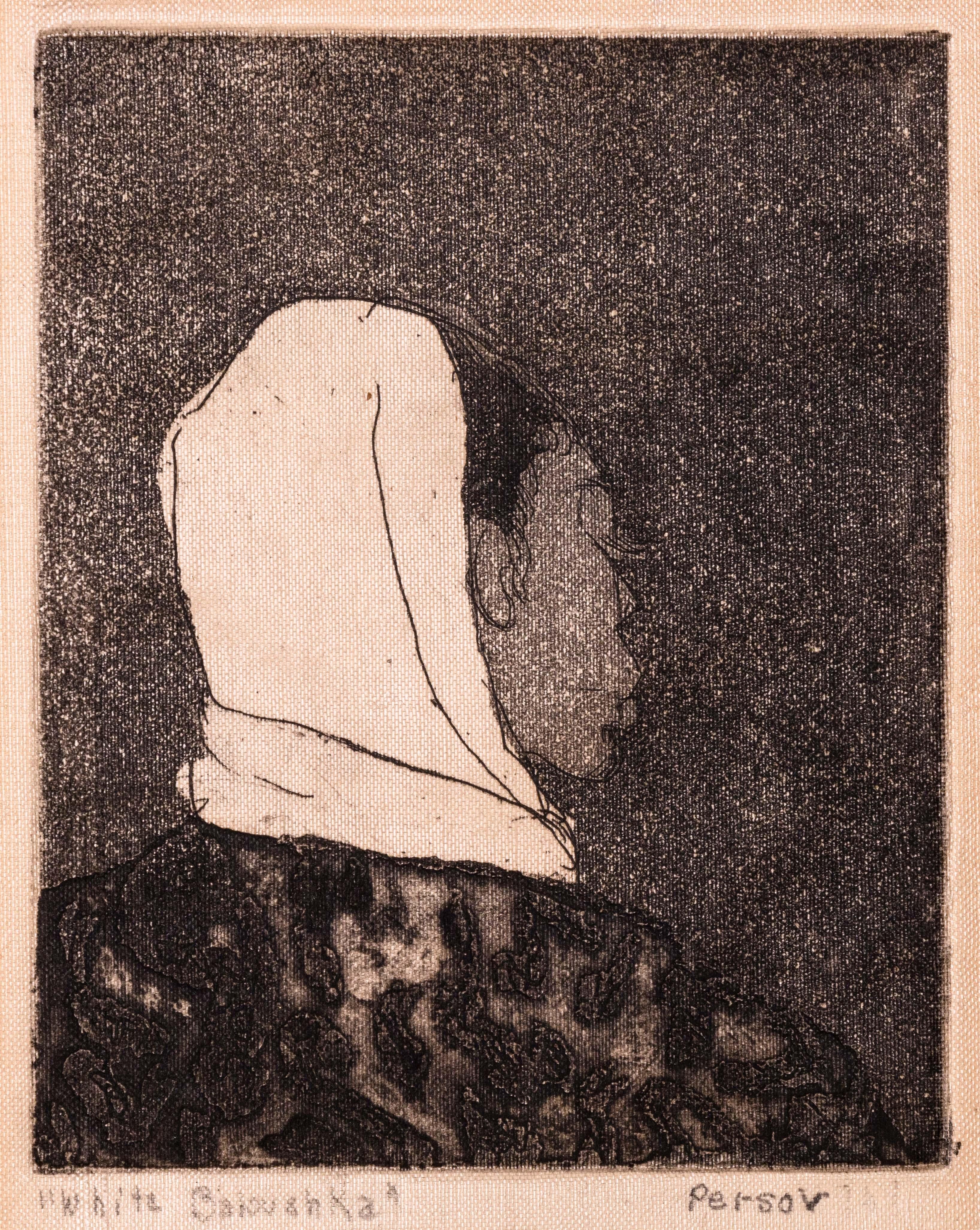 Anne-Marie Persov White Babushka Firmata Acquatinta figurativa moderna 1961 In condizioni buone in vendita a Keego Harbor, MI