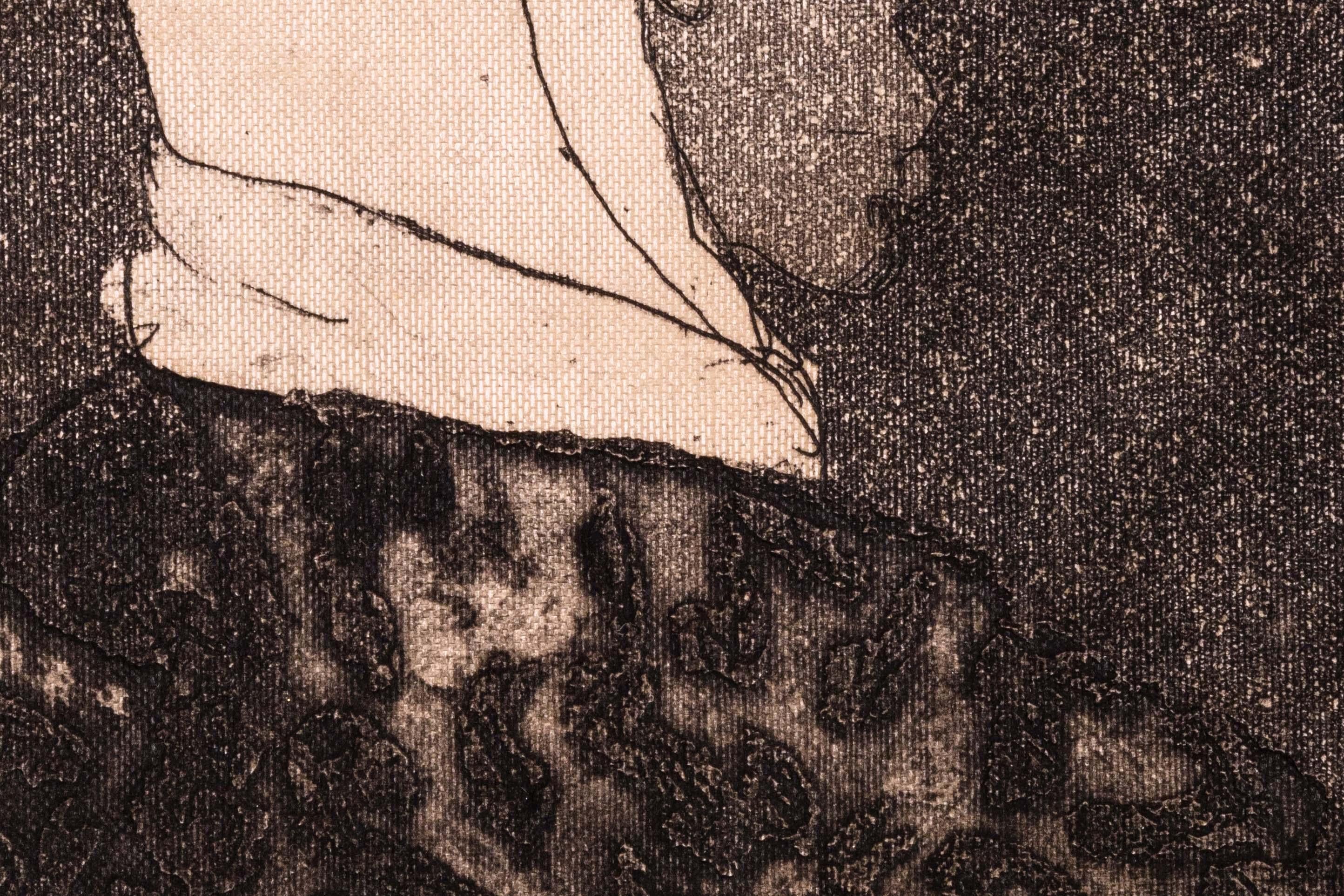 Carta Anne-Marie Persov White Babushka Firmata Acquatinta figurativa moderna 1961 in vendita