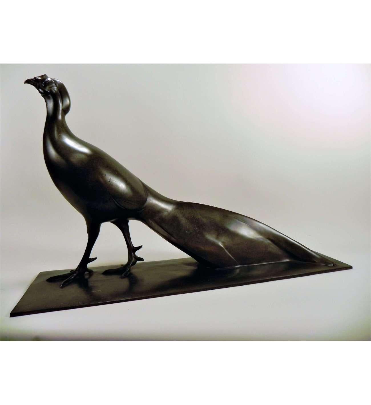 Profillet Anne-Marie (1898-1939), Bronze+ Chinese pheasant - Sculpture by Anne-Marie Profillet