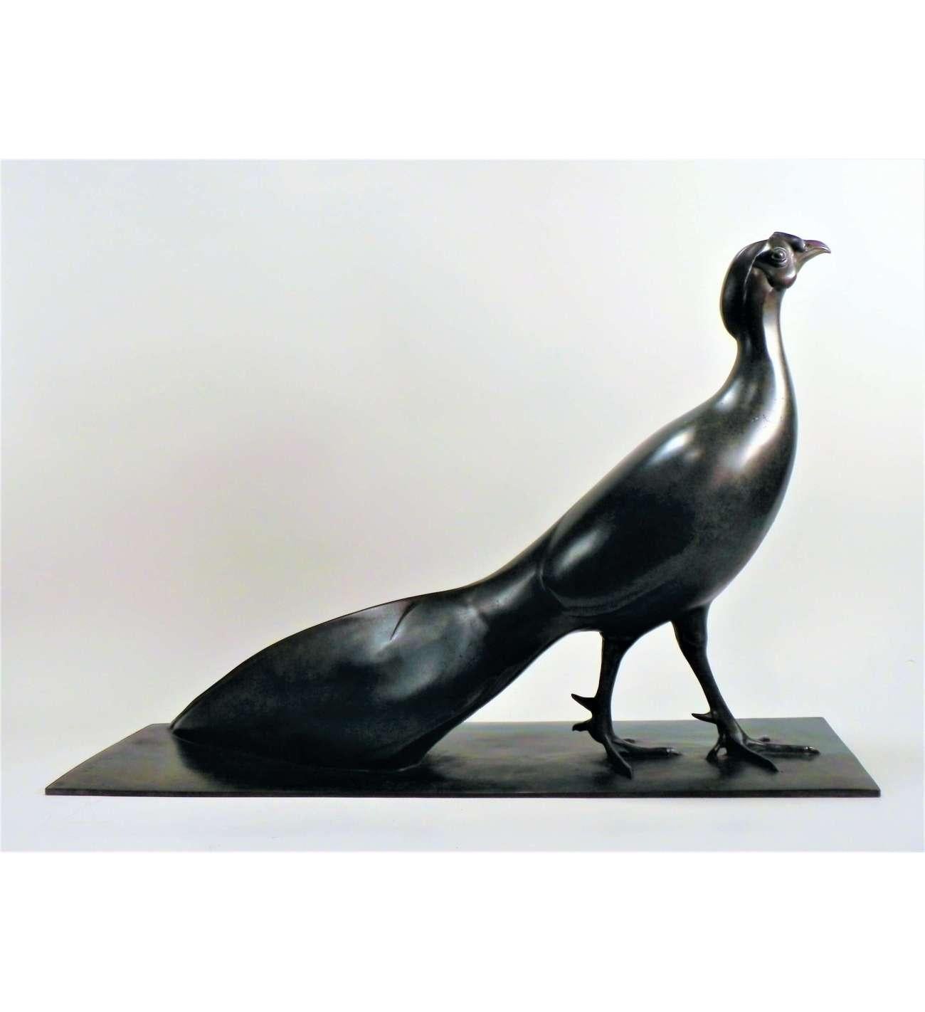 Profillet Anne-Marie (1898-1939), Bronze+ Chinese pheasant - Gold Figurative Sculpture by Anne-Marie Profillet