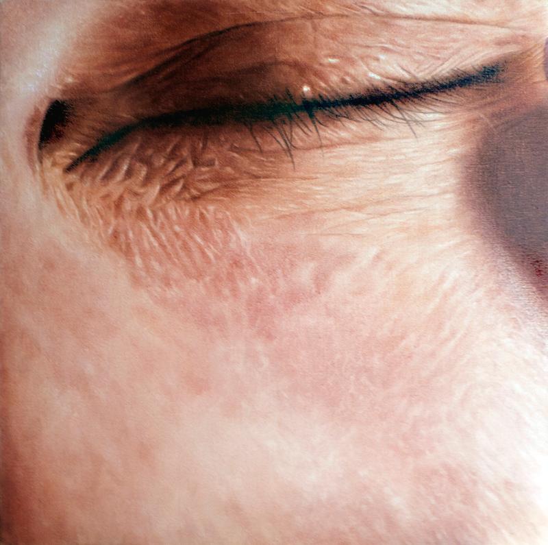 Closed - contemporary hyperrealistic close-up detail eye human face oil painting - Painting by Anne Moses