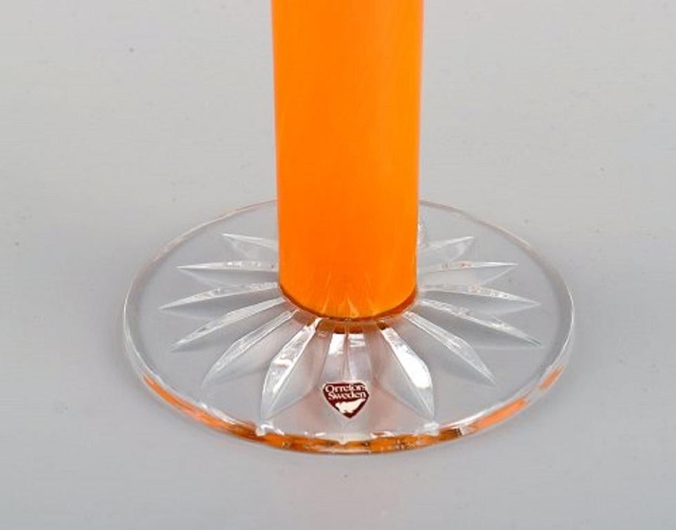 Suédois Anne Nilsson pour Orrefors, vase en verre d'art transparent et orange soufflé à la bouche, années 1980 en vente