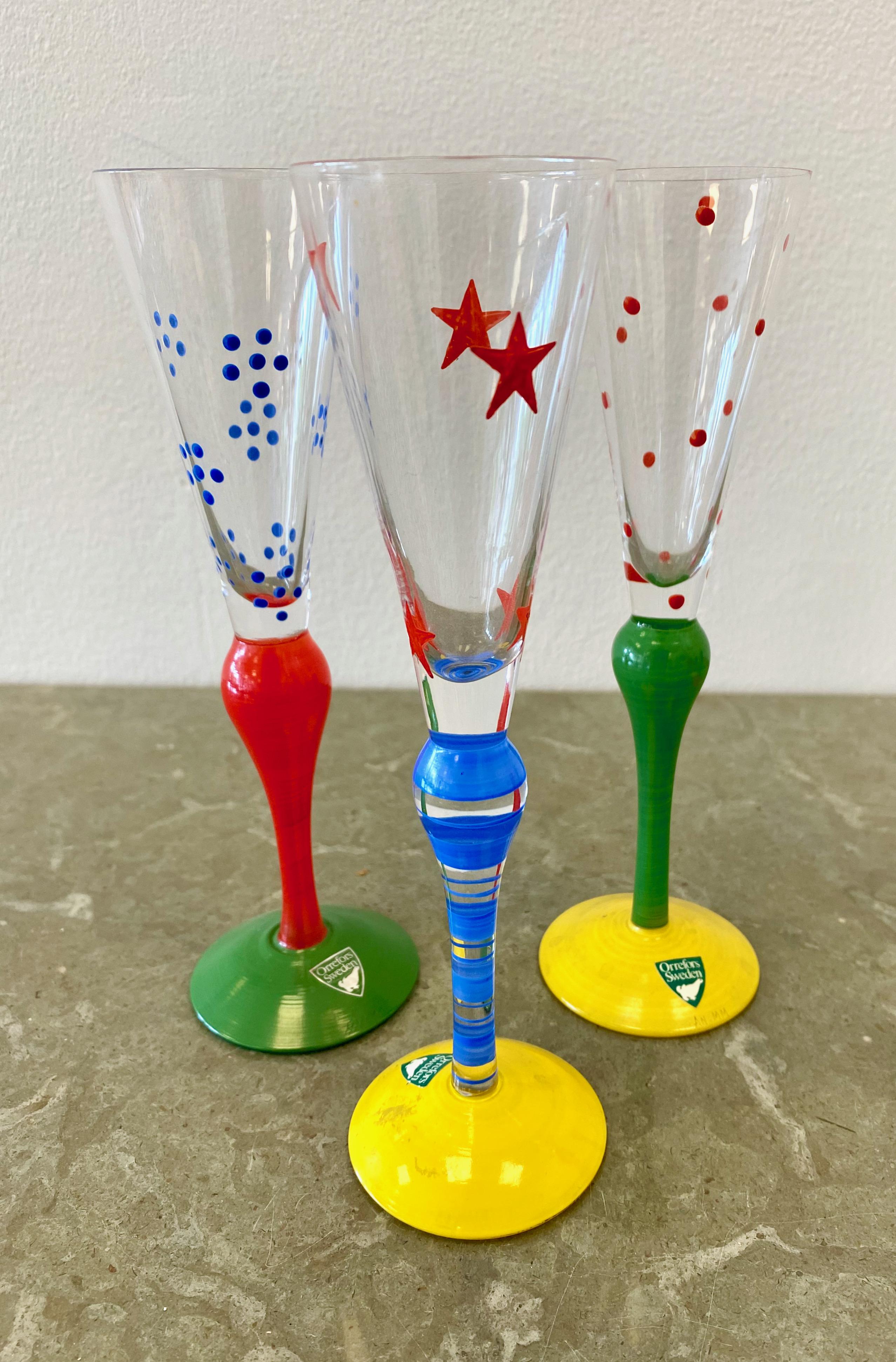 Anne Nilsson, juego de 6 copas de aguardiente Clown para Orrefors Posmoderno en venta