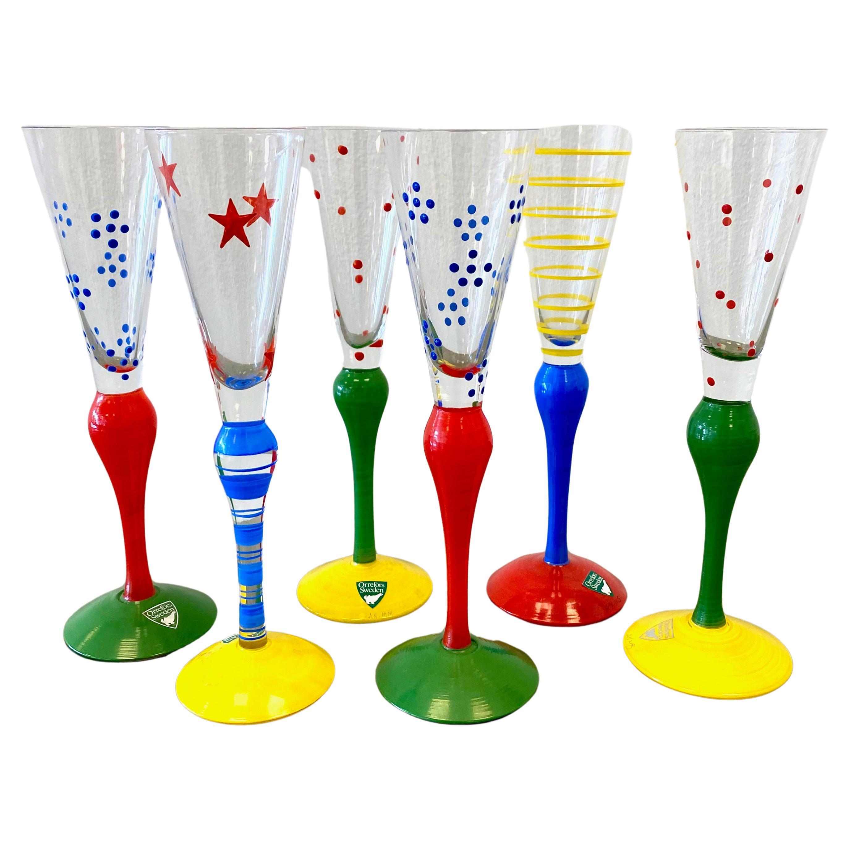 Anne Nilsson, juego de 6 copas de aguardiente Clown para Orrefors