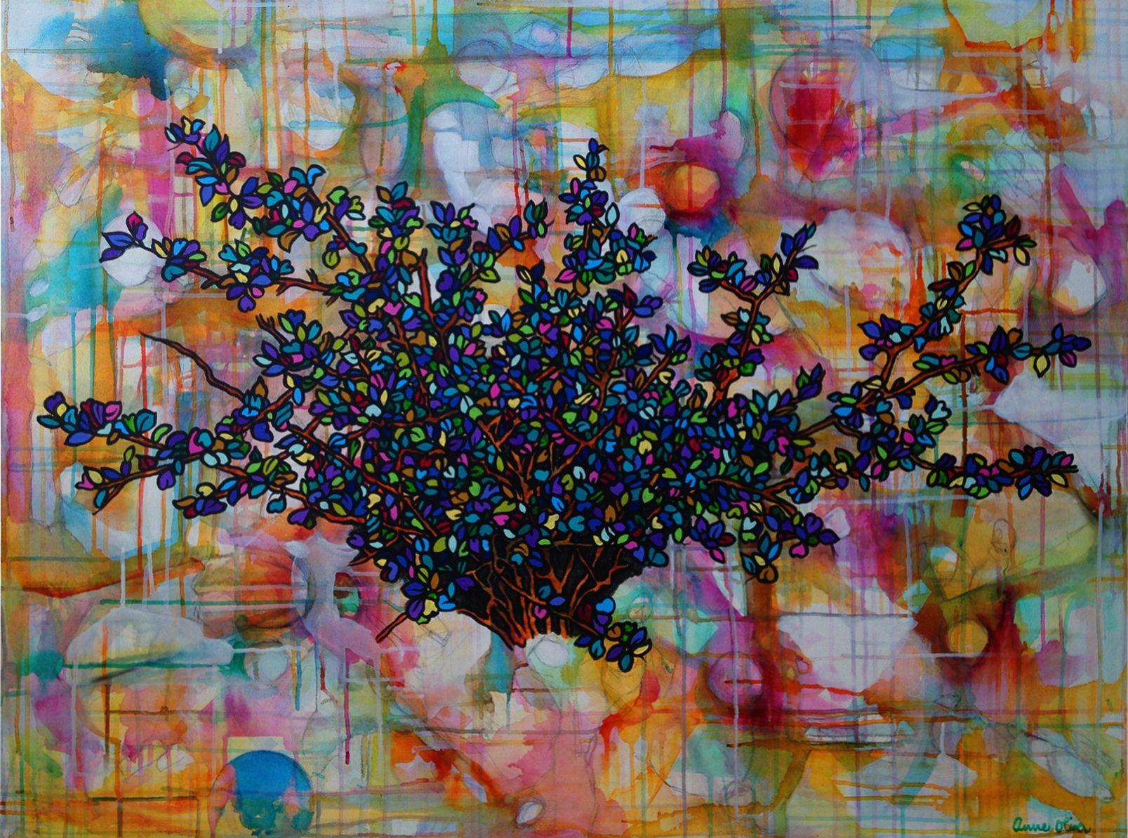 Abstract Painting Anne Oliver - Peinture « Secret Garden II », acrylique sur toile