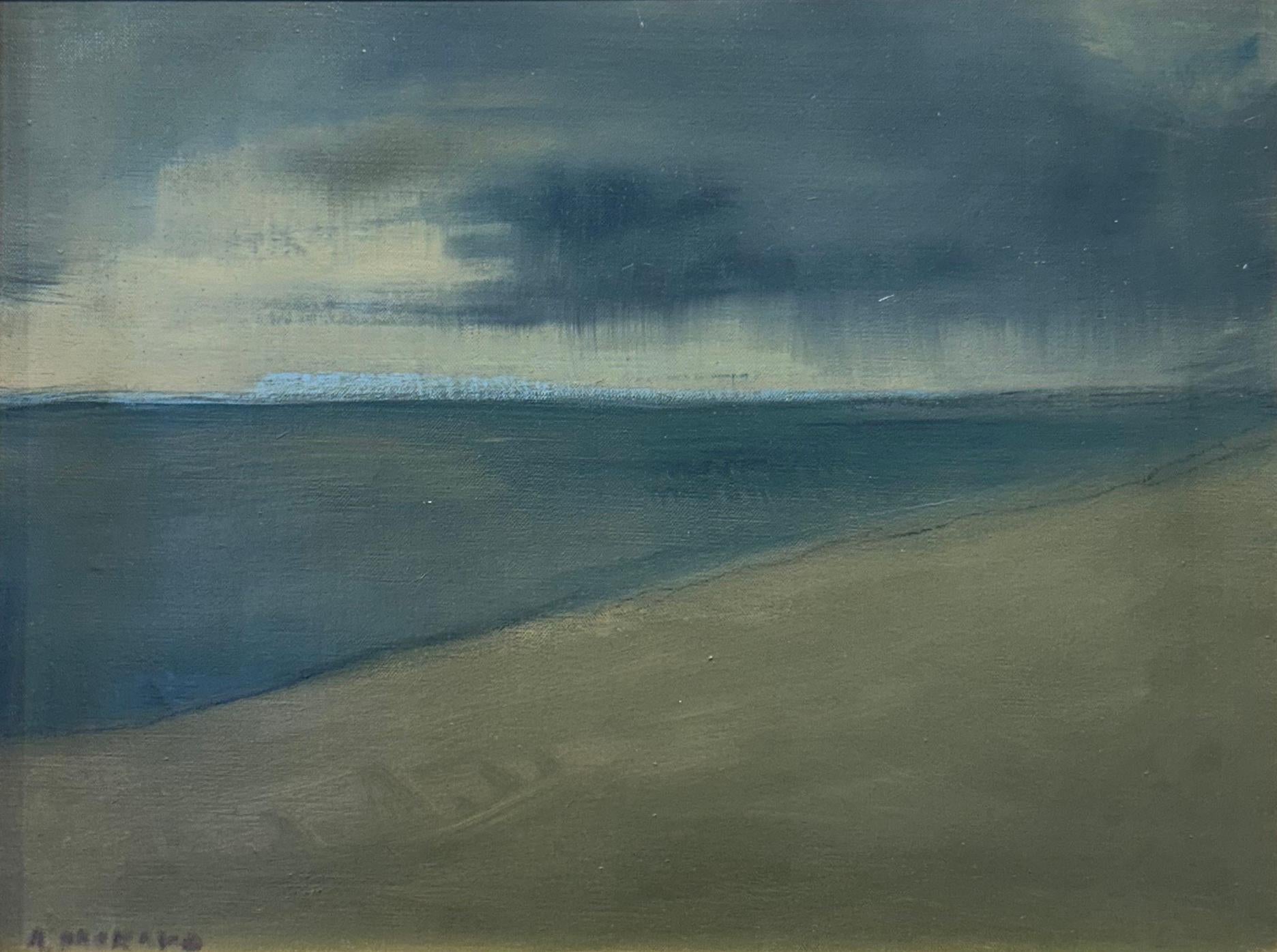 Ann Packard Landscape Painting - Anne Packard, "In the Air", 16x20 Beach Seascape Oil Painting on Canvas