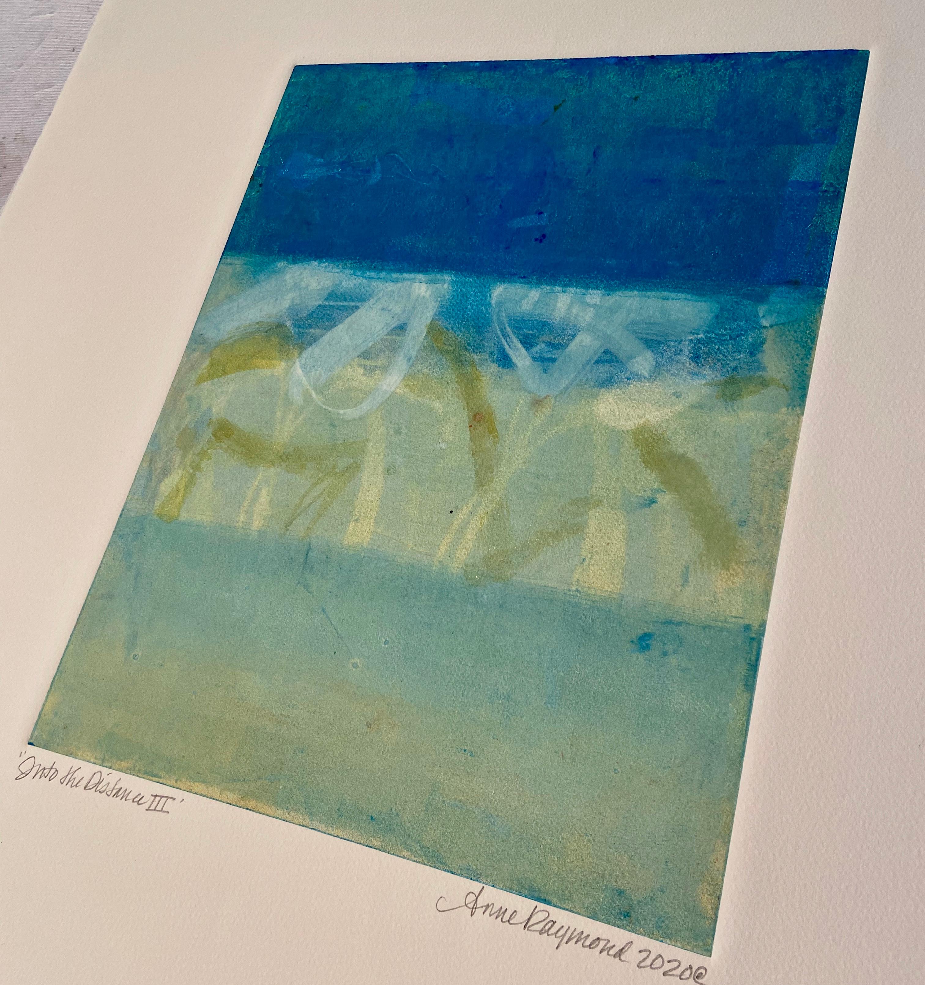 Into The Distance III, Abstract Monotype on Paper, Signed  - Painting by Anne Raymond