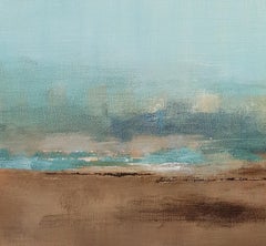 "Instant":: Turquoise Bleu Café Jaune Abstrait Peinture Acrylique sur Toile