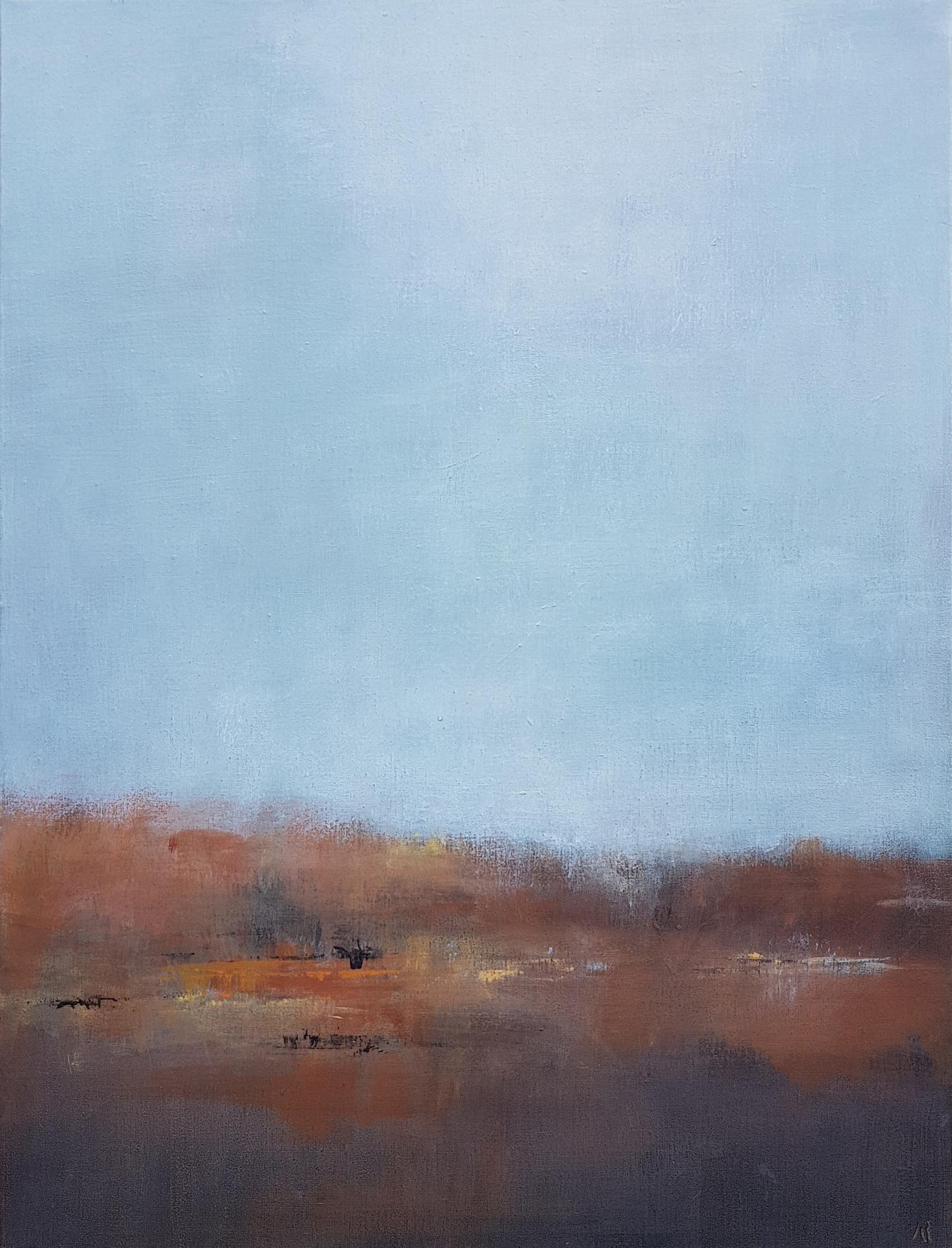 Anne Revol "White Landscape", Blue Abstract Acrylic Painting on Canvas For Sale at 1stDibs