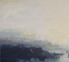 " Mist ", peinture acrylique paysage abstrait jaune clair nuancé bleu marine.