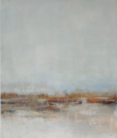 "The Dawn", Rust Earth in Early Morning's Pale Gray Abstract Landscape Painting