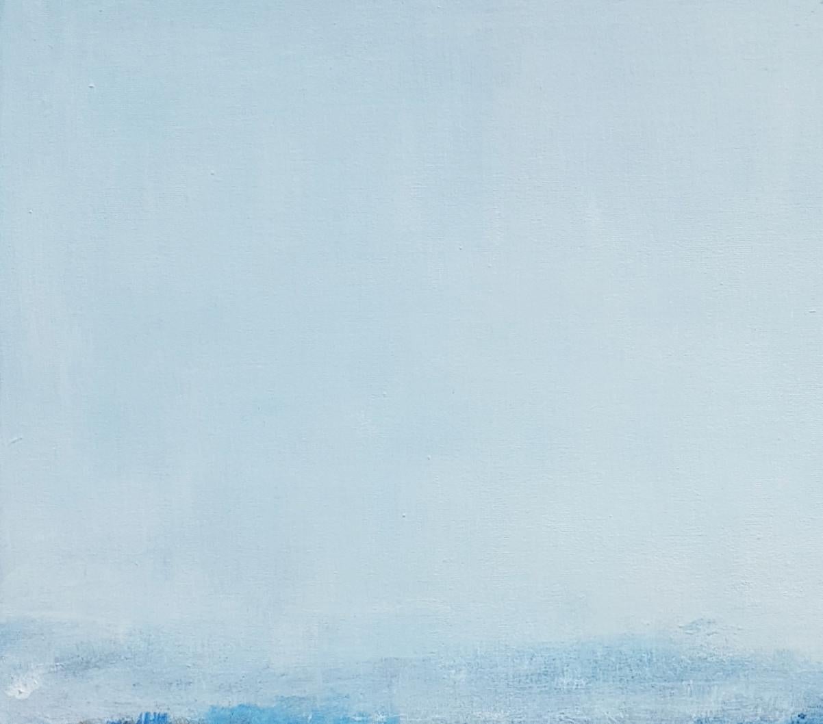 „“Weiße Landschaft“, blaues abstraktes Acrylgemälde auf Leinwand – Painting von Anne Revol