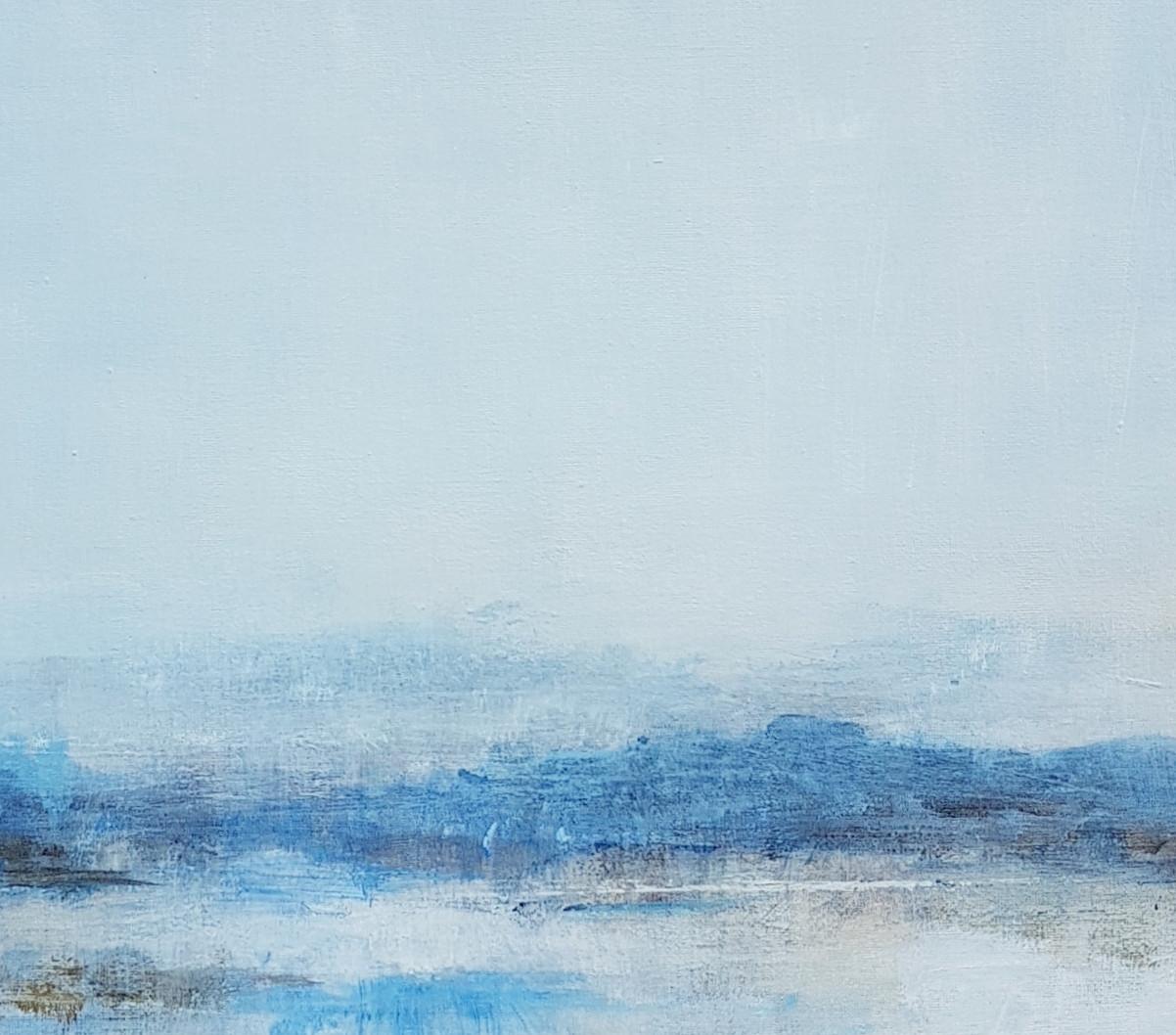 „“Weiße Landschaft“, blaues abstraktes Acrylgemälde auf Leinwand (Abstrakt), Painting, von Anne Revol
