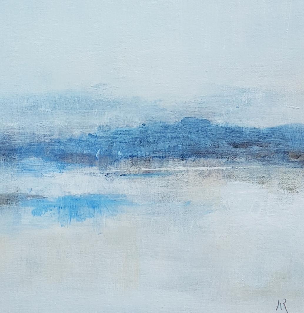 „“Weiße Landschaft“, blaues abstraktes Acrylgemälde auf Leinwand (Blau), Abstract Painting, von Anne Revol