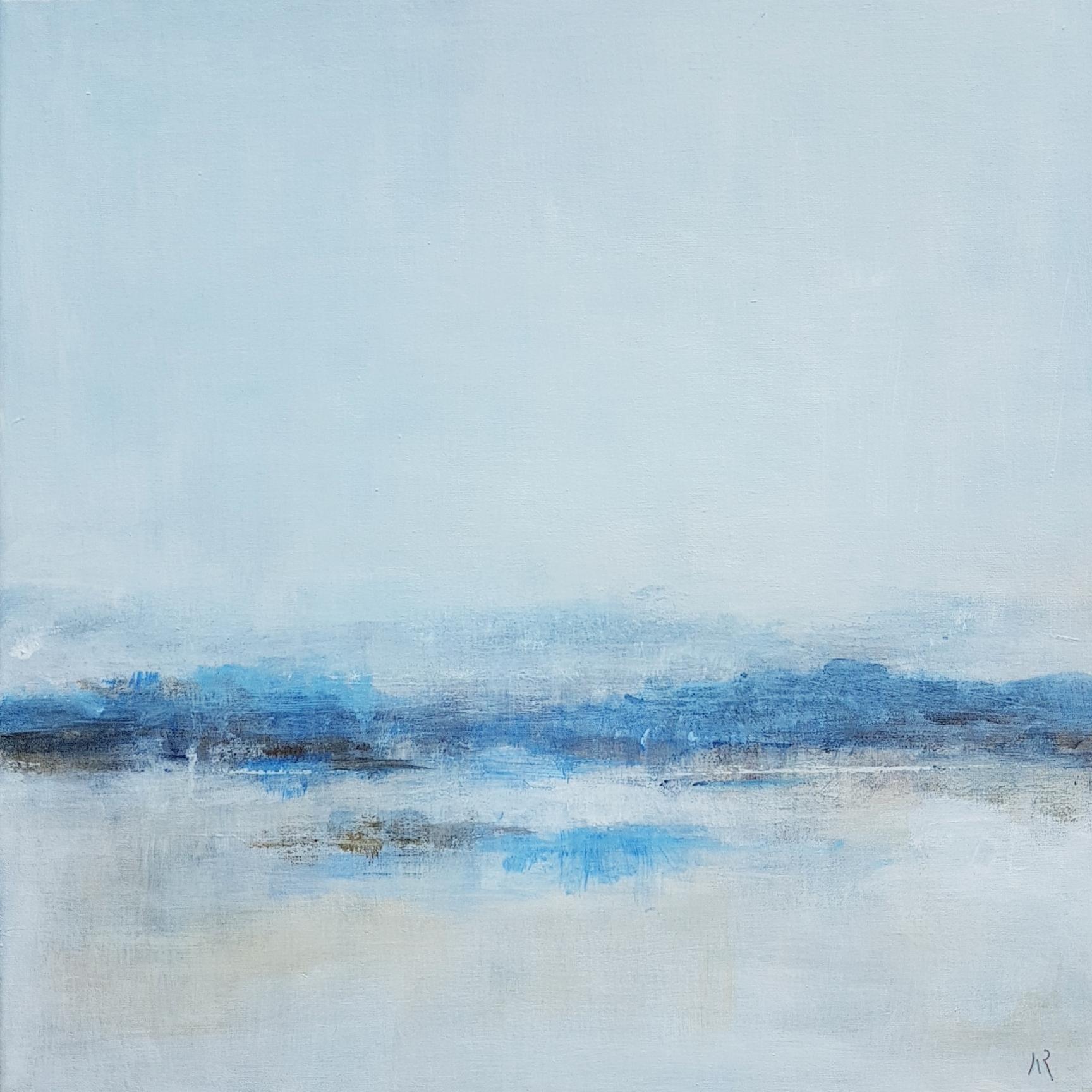 Anne Revol Abstract Painting – „“Weiße Landschaft“, blaues abstraktes Acrylgemälde auf Leinwand