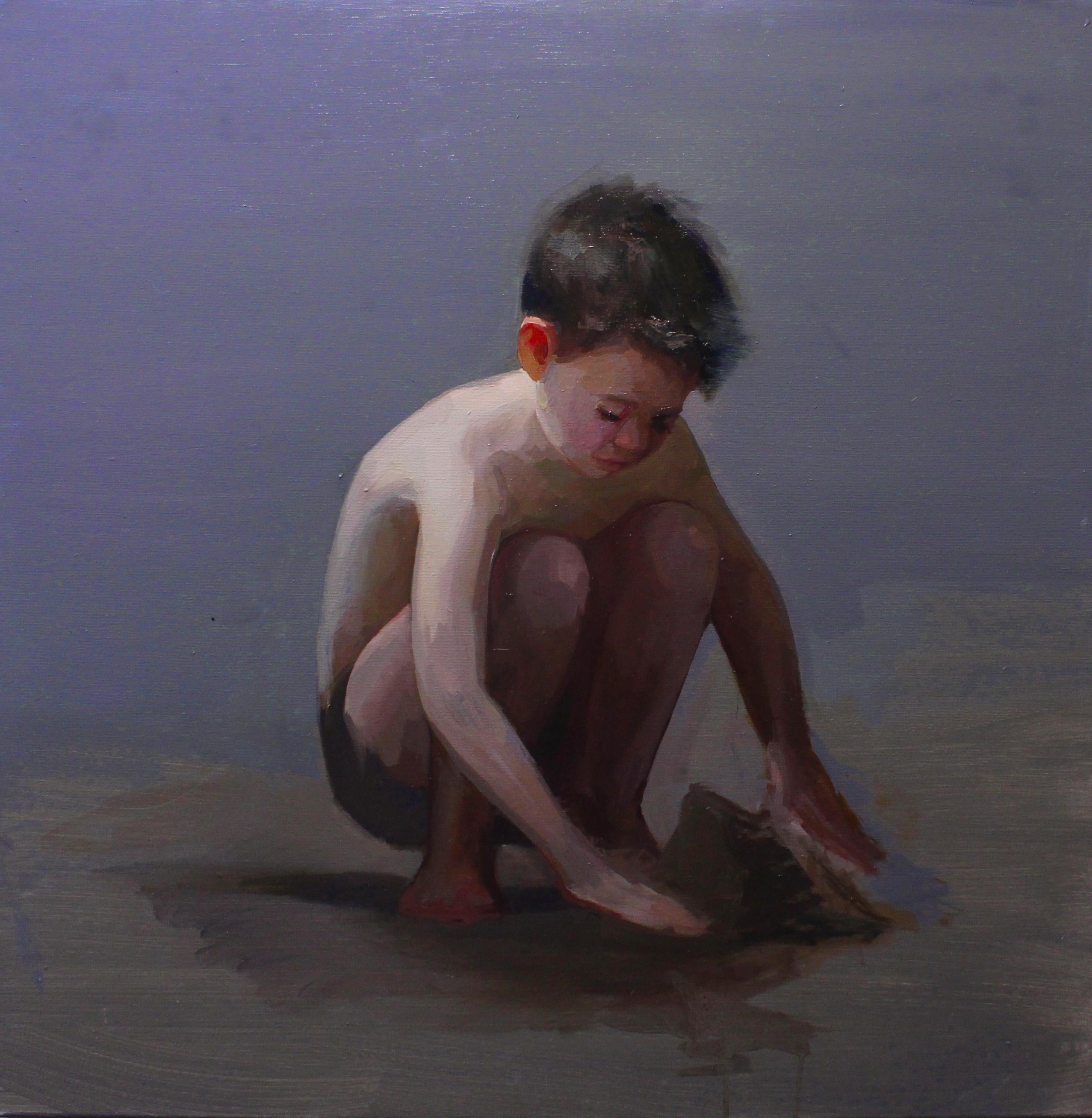 Beach Day II- 21st Century Contemporary Oil Painting of a young Boy on the Beach