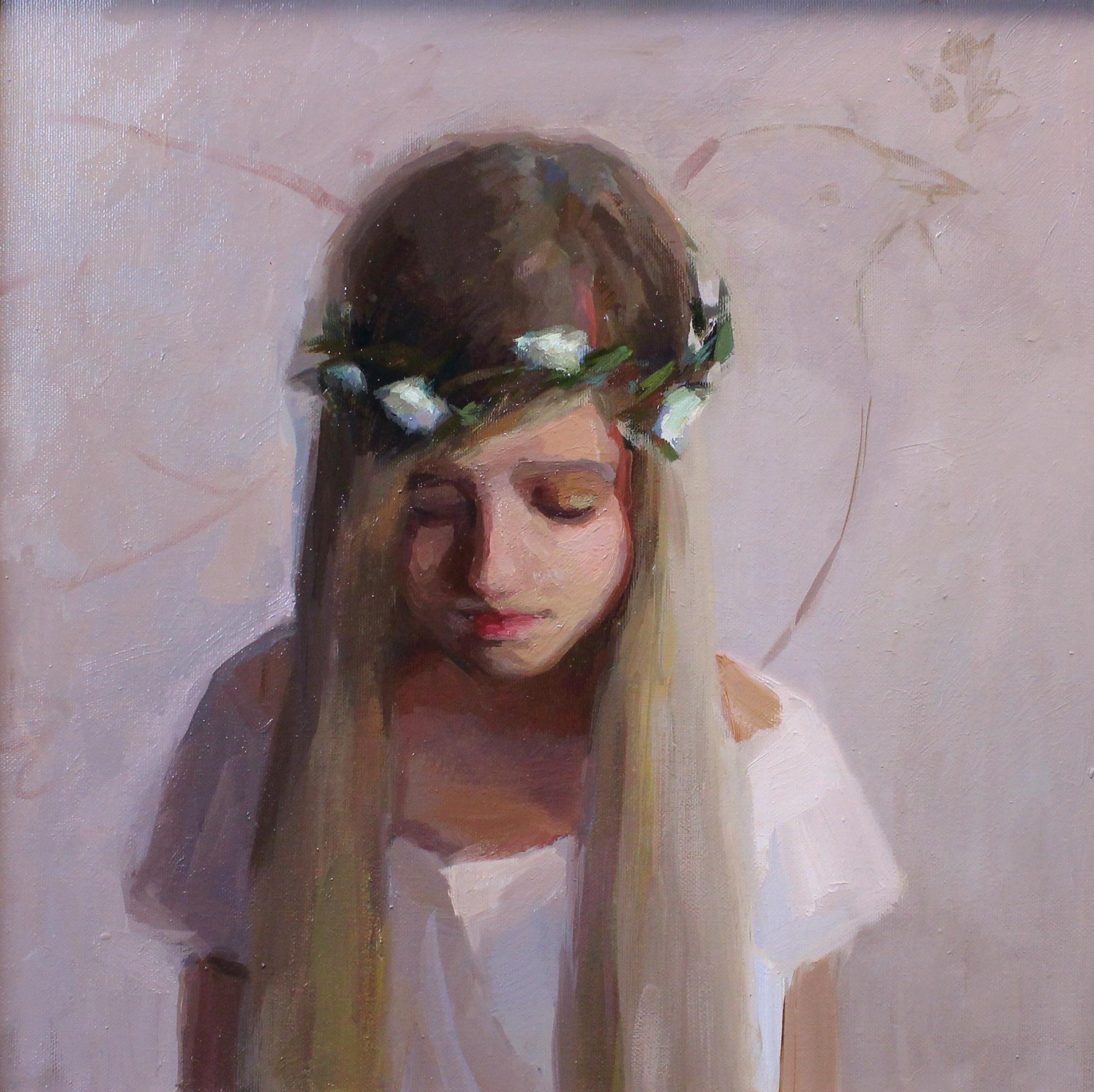 Peace of Mind- 21st Century Contemporary Portrait Painting of a young Girl