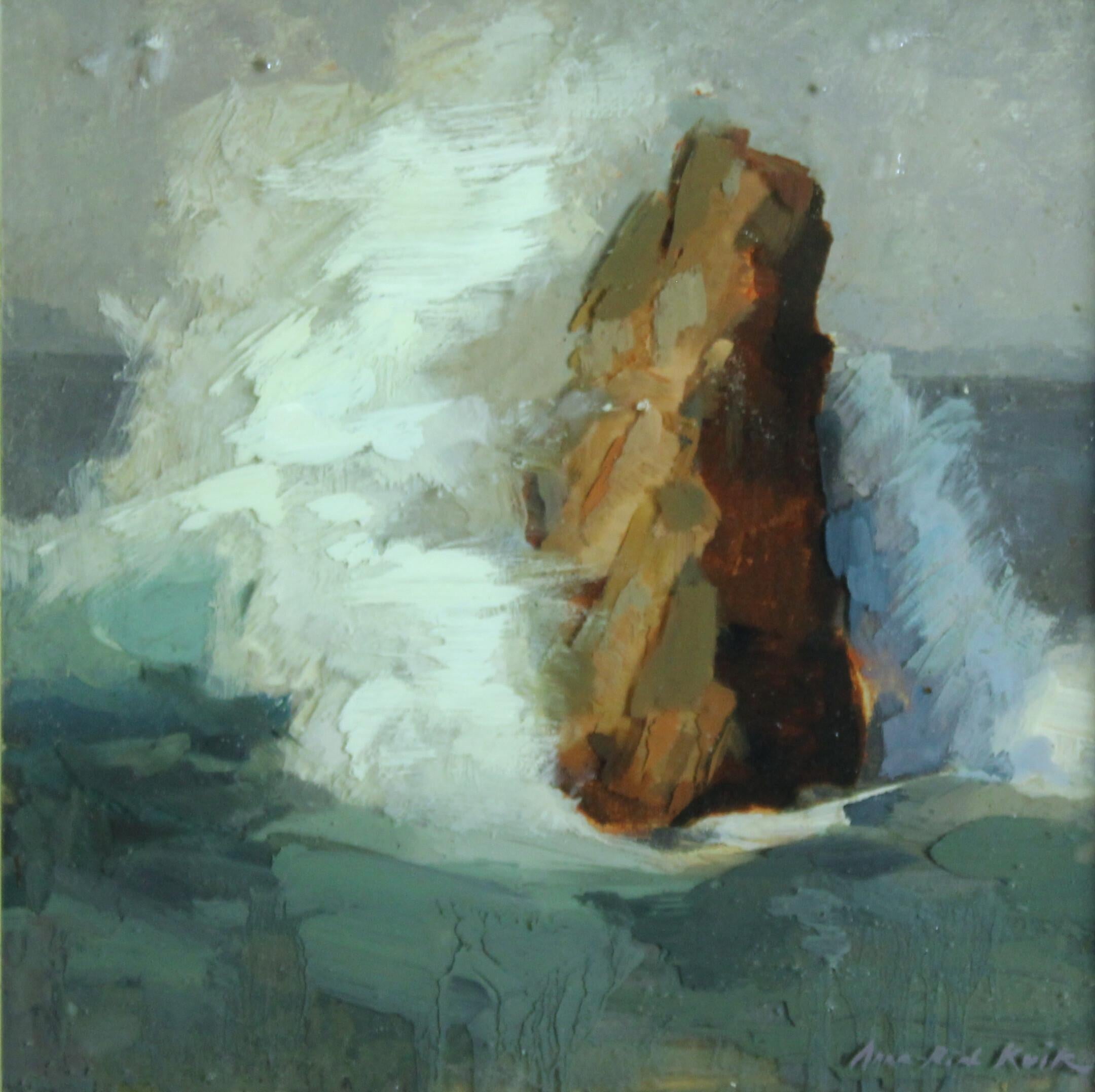 Anne-Rixt Kuik Figurative Painting - Rock In The Sea - 21st Century Contemporary Painting On Epoxy Resin