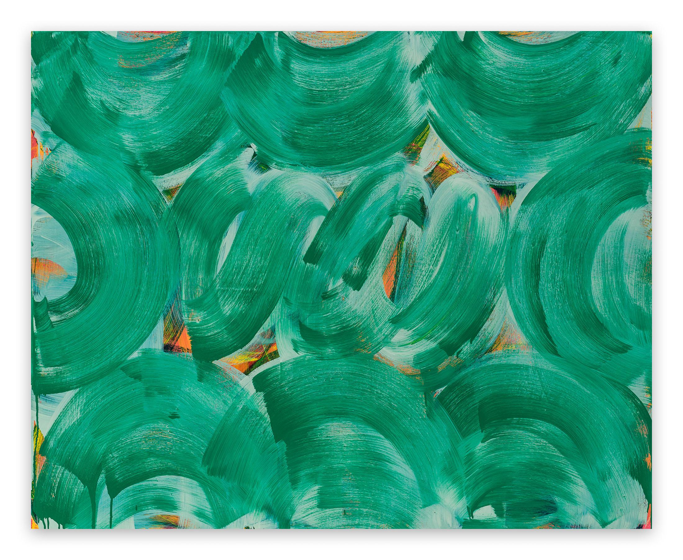 Anne Russinof Abstract Painting - Green Whirl (Abstract painting)