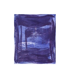 Broad Strokes 1, gestural abstract aquatint monoprint, layers deep blue, violet.