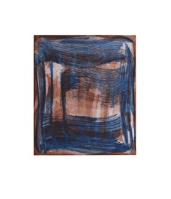 Broad Strokes 10, gestural abstract aquatint monoprint, sanguine red, deep blue.