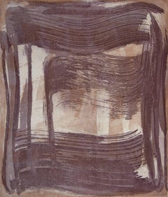 "Broad Strokes 11", gestural abstract aquatint monoprint, violet, raw umber.