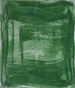 "Broad Strokes 3", gestural abstract aquatint monoprint, pale and deep green.