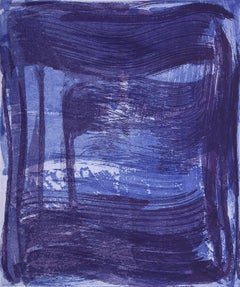 Broad Strokes One, gestural abstract aquatint print, ultramarine blue, violet.