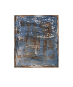 “Serpentine 1”, gestural abstract aquatint monoprint, sanguine and deep blue.